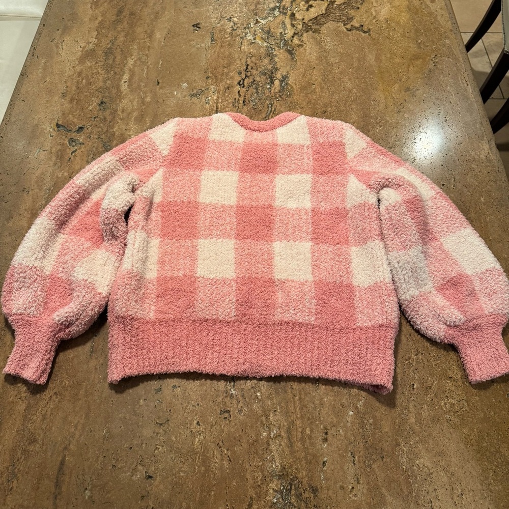 LC Lauren Conrad Cozy Pink Cream Plaid Long Sleeve Thick Knit Sweater Womens L - Picture 5 of 10